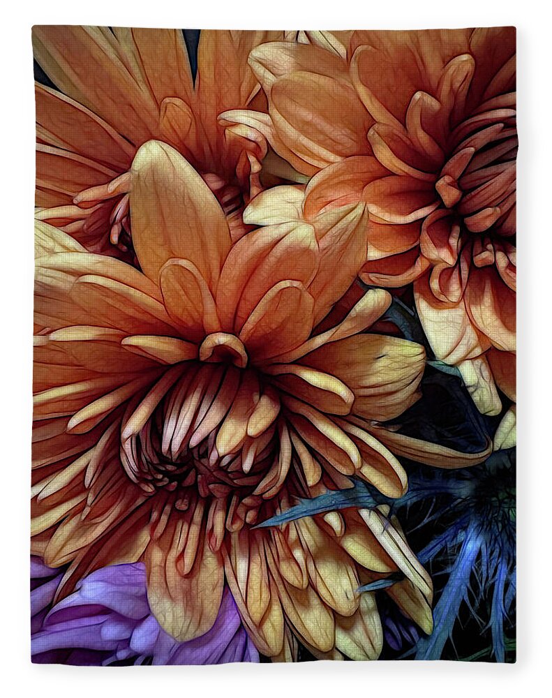 October Flowers 8 Vibrant Orange Flowers Close-Up - Blanket