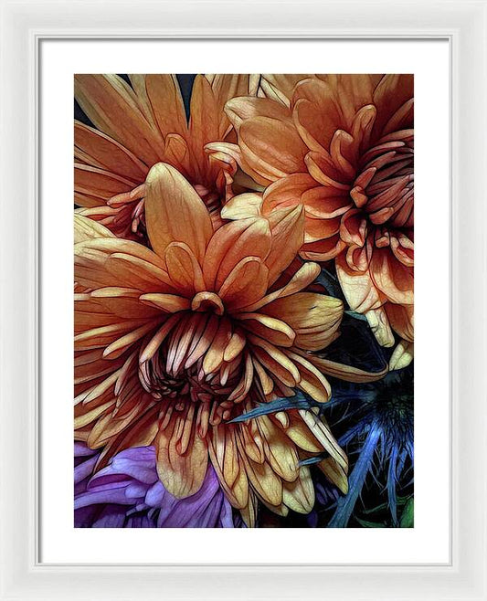 October Flowers 8 Vibrant Orange Flowers Close-Up - Framed Print