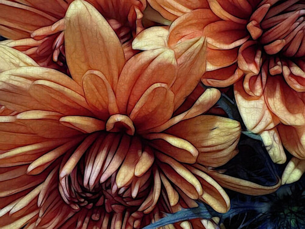 October Flowers 8 Vibrant Orange Flowers Close-Up - Puzzle