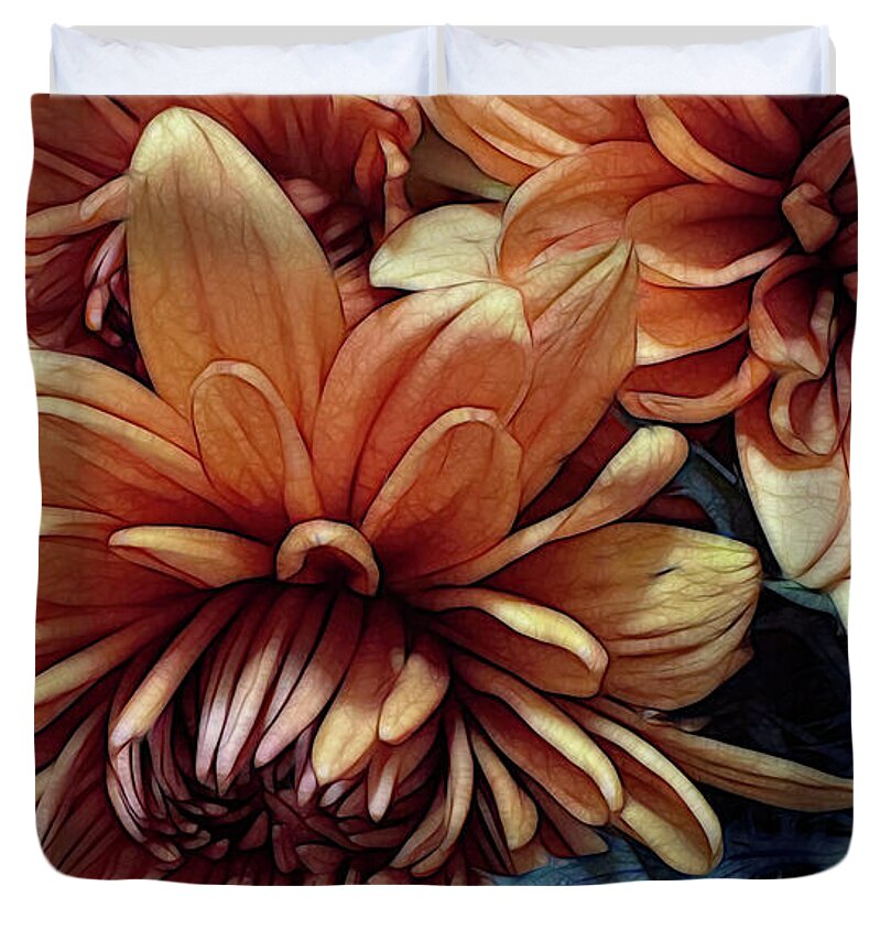 October Flowers 8 Vibrant Orange Flowers Close-Up - Duvet Cover