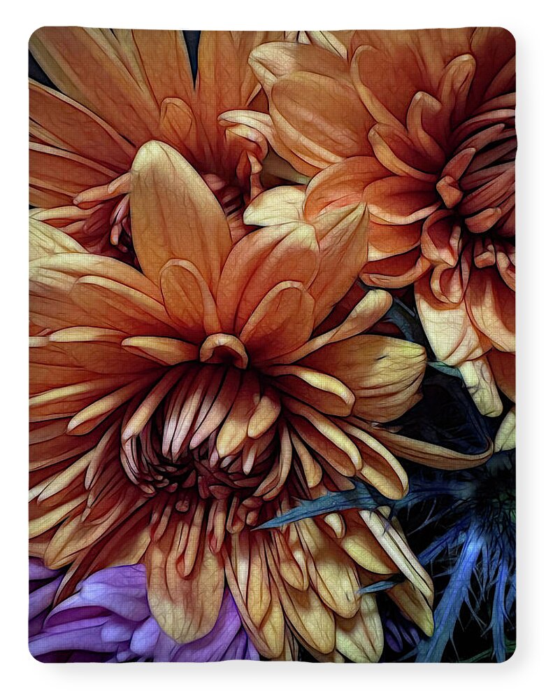 October Flowers 8 Vibrant Orange Flowers Close-Up - Blanket