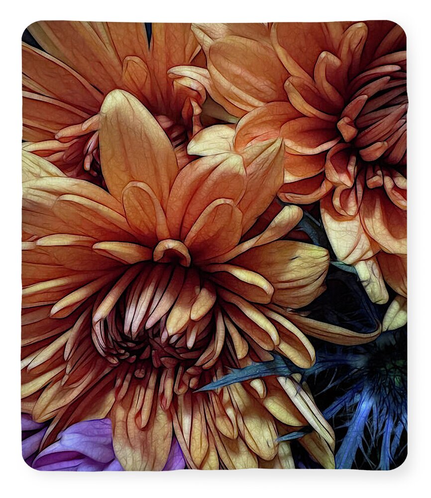October Flowers 8 Vibrant Orange Flowers Close-Up - Blanket