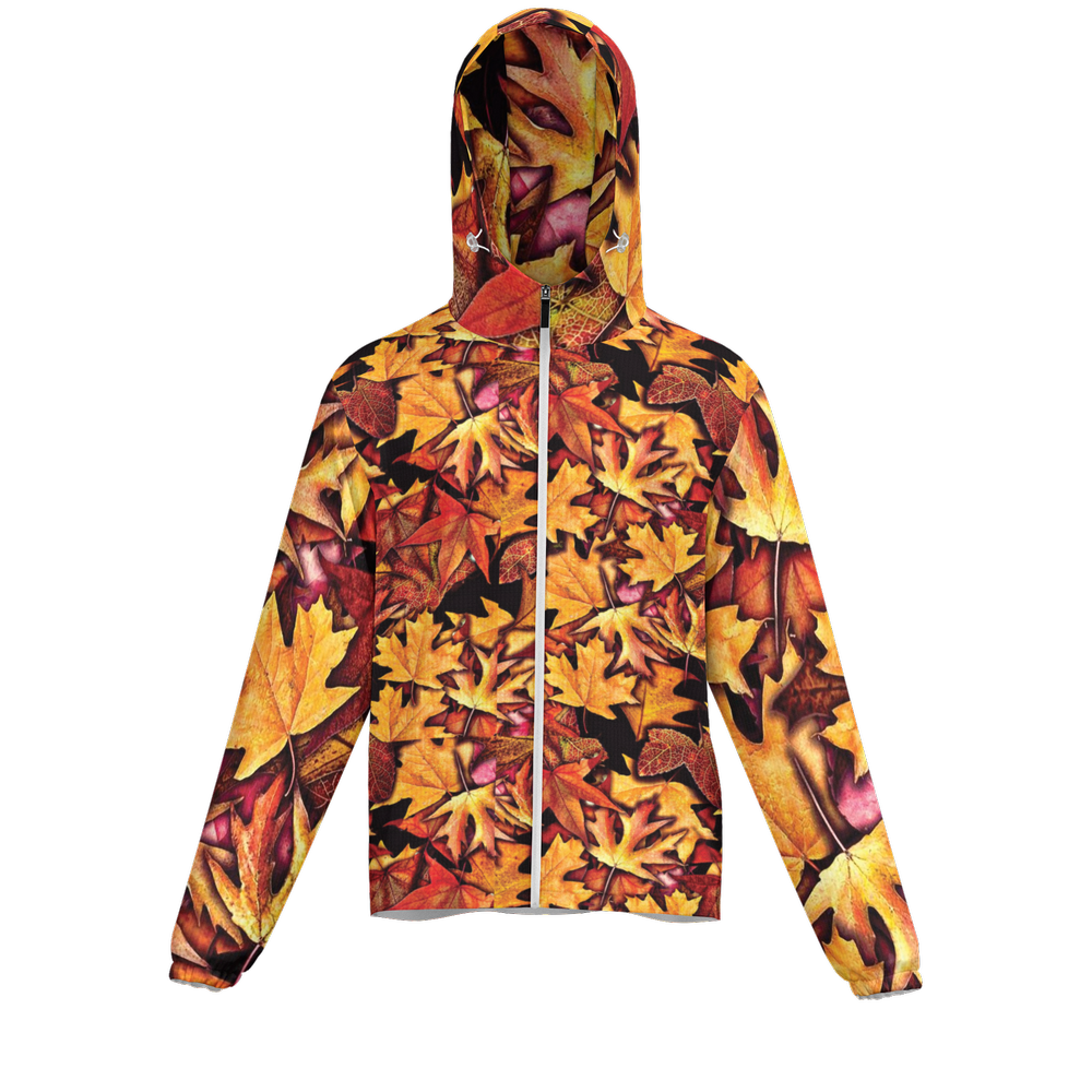 Fall Leaves Pattern Unisex Lightweight Hooded Windbreaker- Water Resistant
