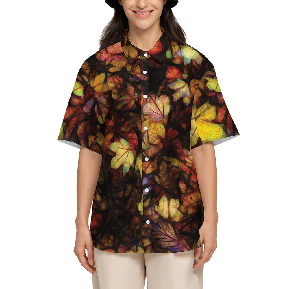 Late October Leaves Women's Short-Sleeve Button-Up Shirt-Cotton Feel