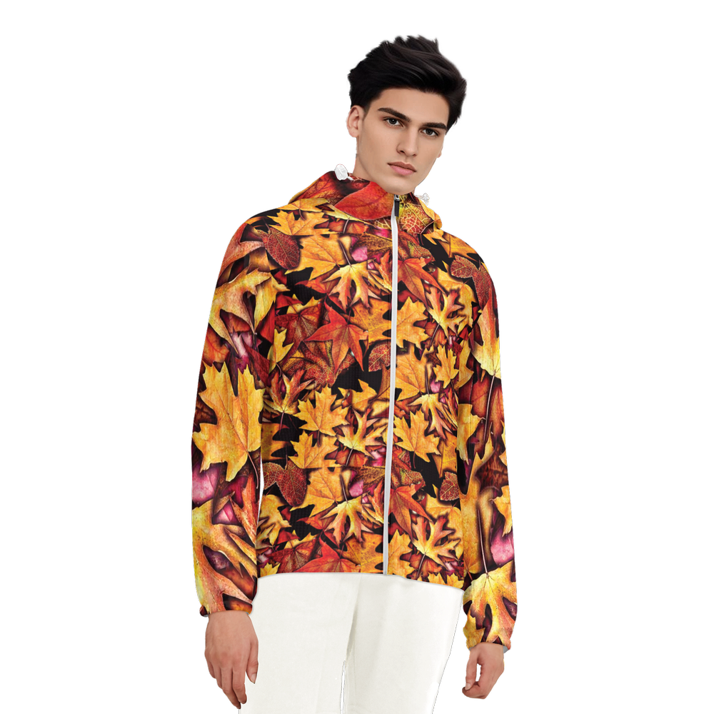 Fall Leaves Pattern Unisex Lightweight Hooded Windbreaker- Water Resistant