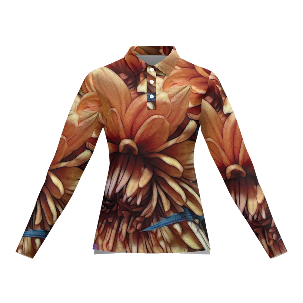 October Flowers 8 Women's Classic Fit Long-Sleeve Polo Shirt-Cotton Feel 200g