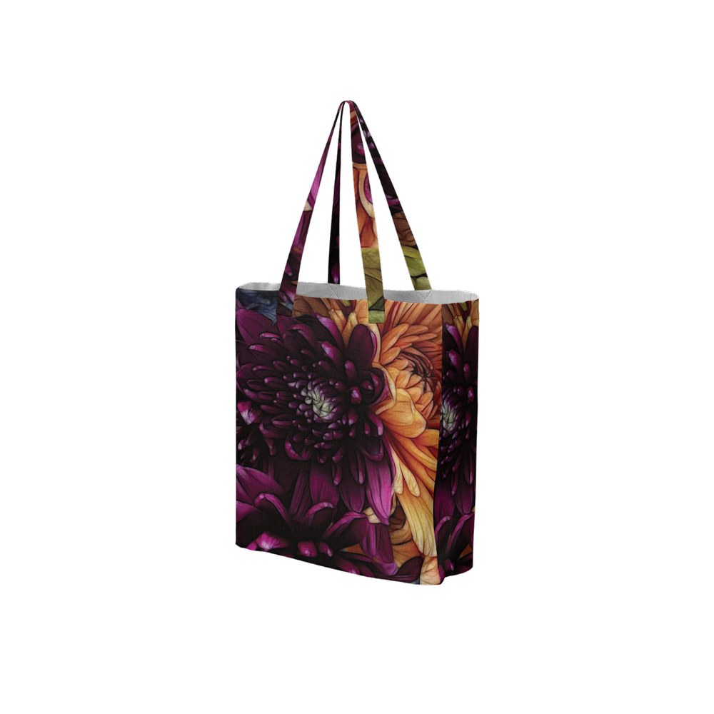 October Flowers 9 Large City Tote Bag Lined with Inside Pocket – Linen Like Fabric