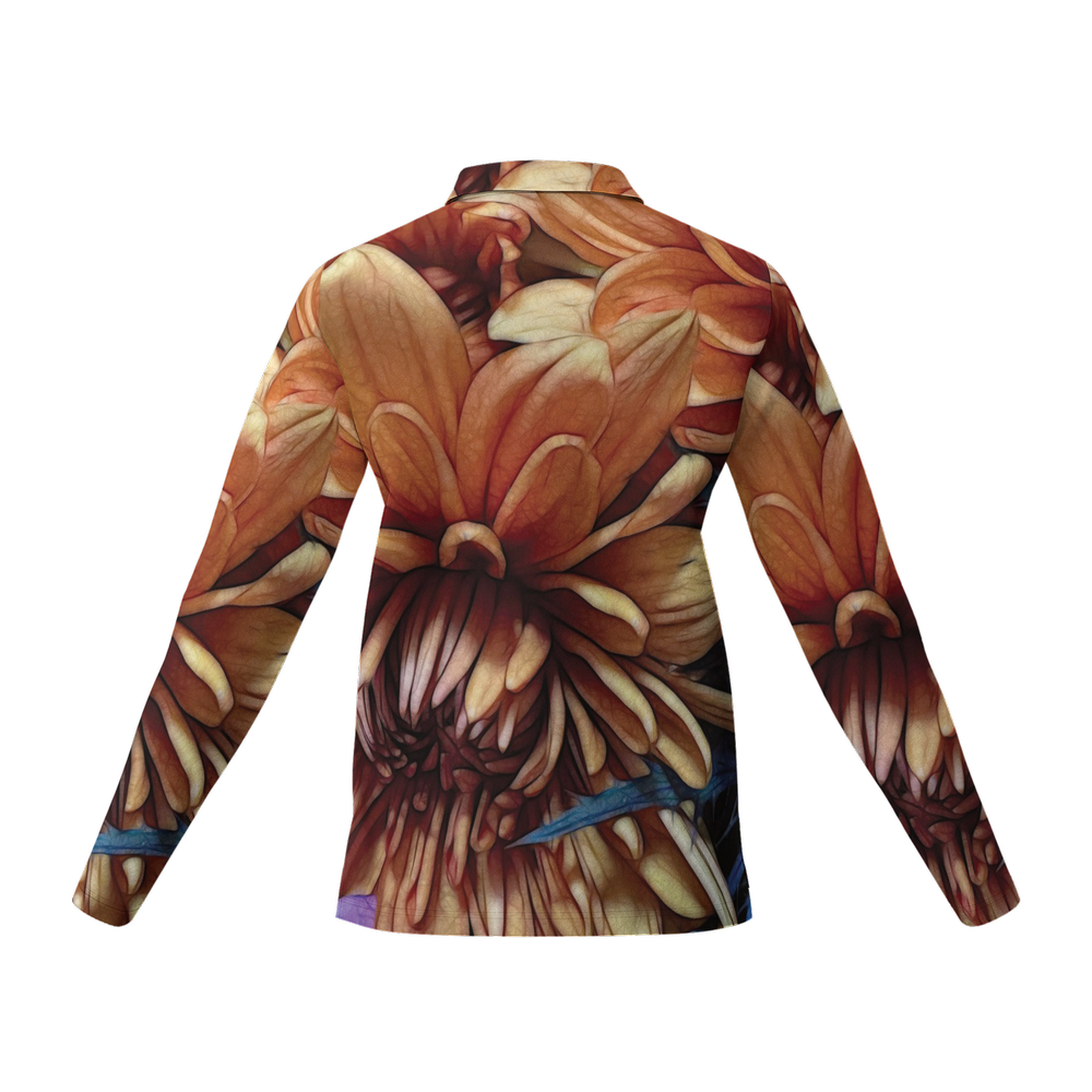 October Flowers 8 Women's Classic Fit Long-Sleeve Polo Shirt-Cotton Feel 200g