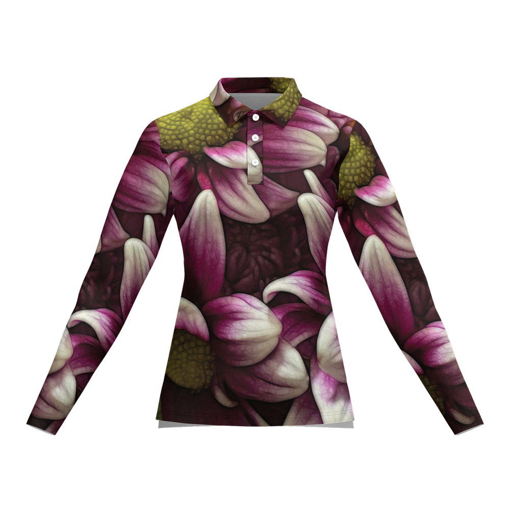 October Flowers 7 Women's Classic Fit Long-Sleeve Polo Shirt-Cotton Feel 200g