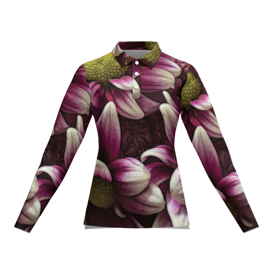 October Flowers 7 Women's Classic Fit Long-Sleeve Polo Shirt-Cotton Feel 200g