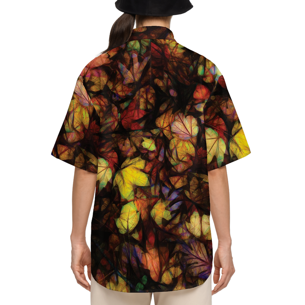 Late October Leaves Women's Short-Sleeve Button-Up Shirt-Cotton Feel