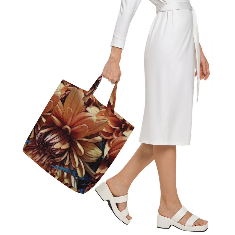 October Flowers 8 Large City Tote Bag Lined with Inside Pocket – Linen Like Fabric
