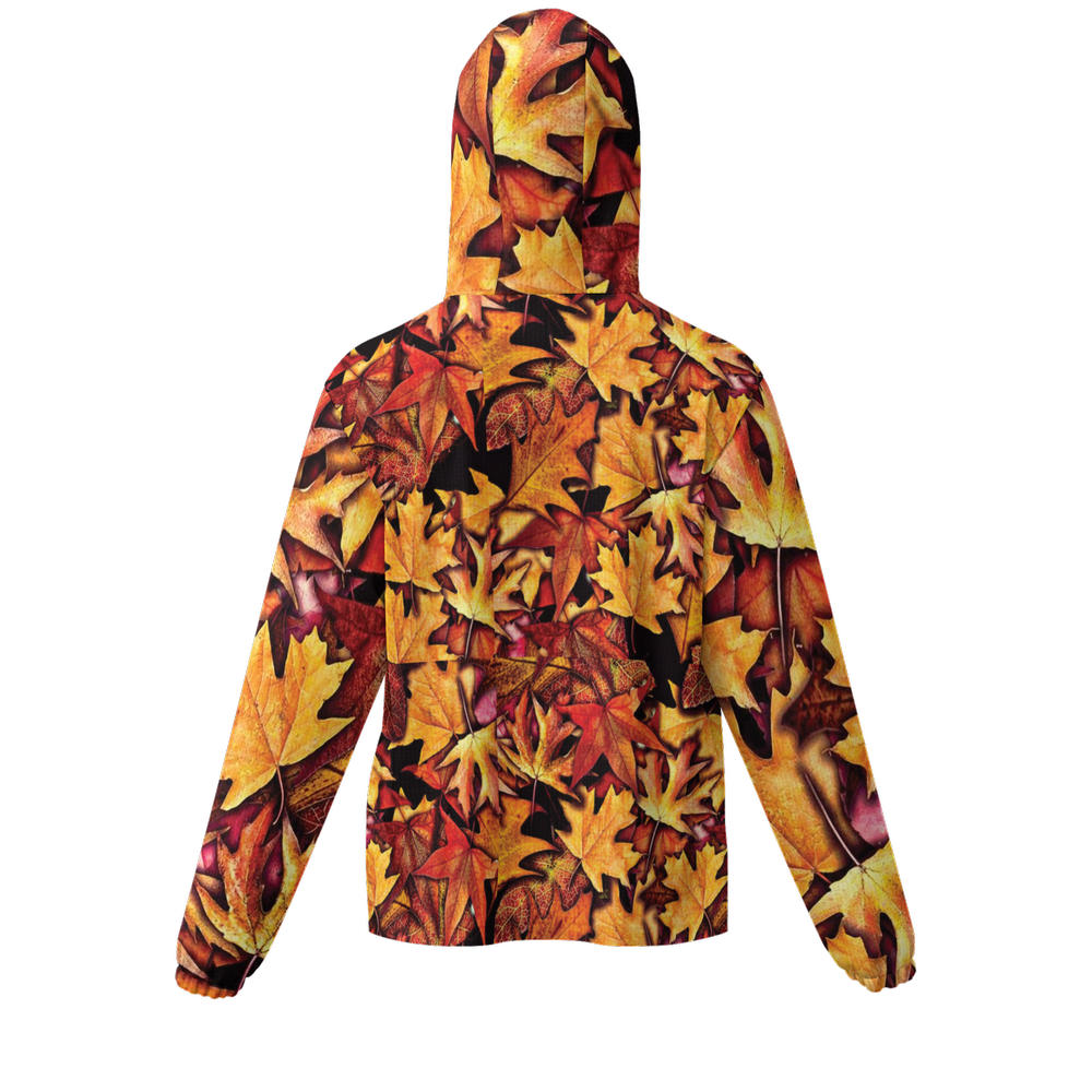 Fall Leaves Pattern Unisex Lightweight Hooded Windbreaker- Water Resistant