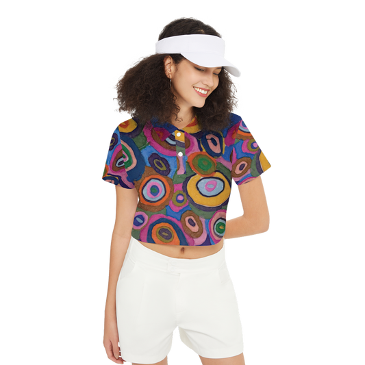 Warm Autumn Bubbles Women's Short-Sleeve Crop Polo Shirt-Heavyweight 225g
