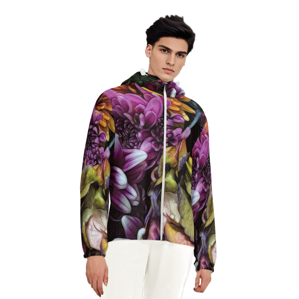 October Flowers 6 Unisex Lightweight Hooded Windbreaker- Water Resistant