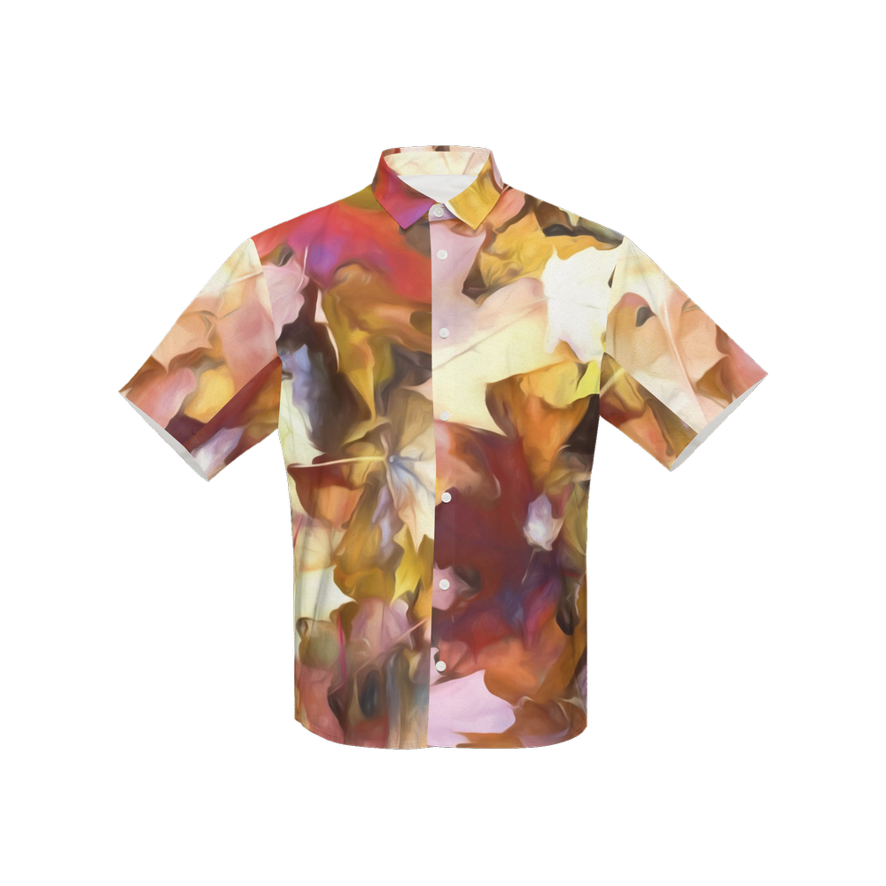 Fall Leaves Bright Women's Short-Sleeve Button-Up Shirt-Cotton Feel