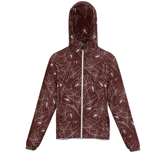 Spiderwebs On Red Unisex Lightweight Hooded Windbreaker- Water Resistant