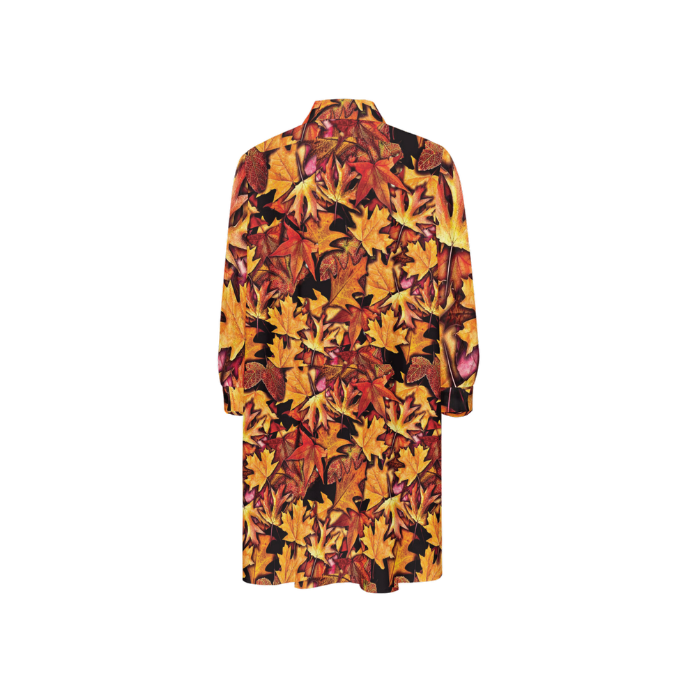 Fall Leaves Pattern Women's High-Low Long-Sleeve Hem Shirt Silky-like Elegance