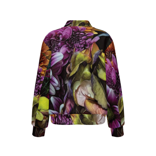 October Flowers 6 Women's Double Layered Bomber Sports Jacket-Techno Scuba Knit