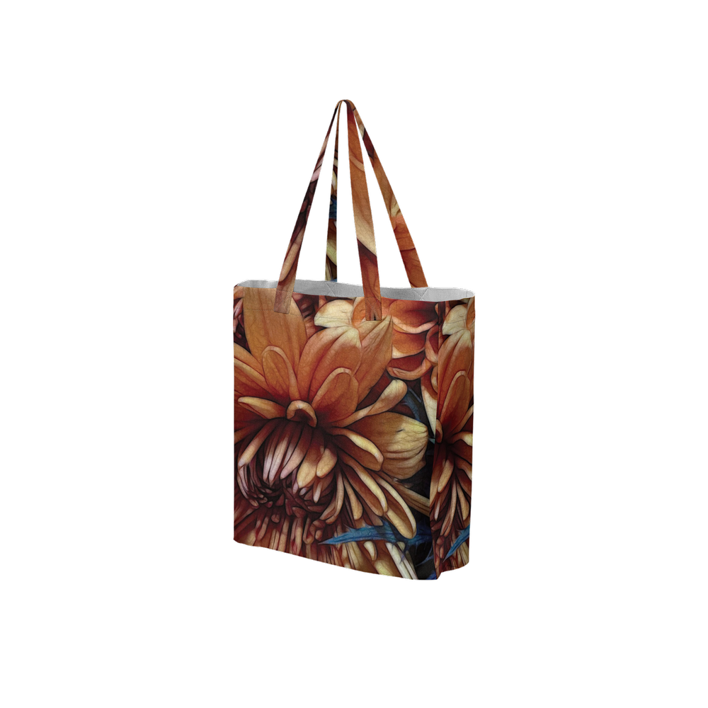 October Flowers 8 Large City Tote Bag Lined with Inside Pocket – Linen Like Fabric