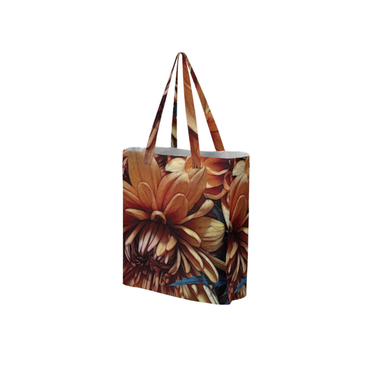 October Flowers 8 Large City Tote Bag Lined with Inside Pocket – Linen Like Fabric