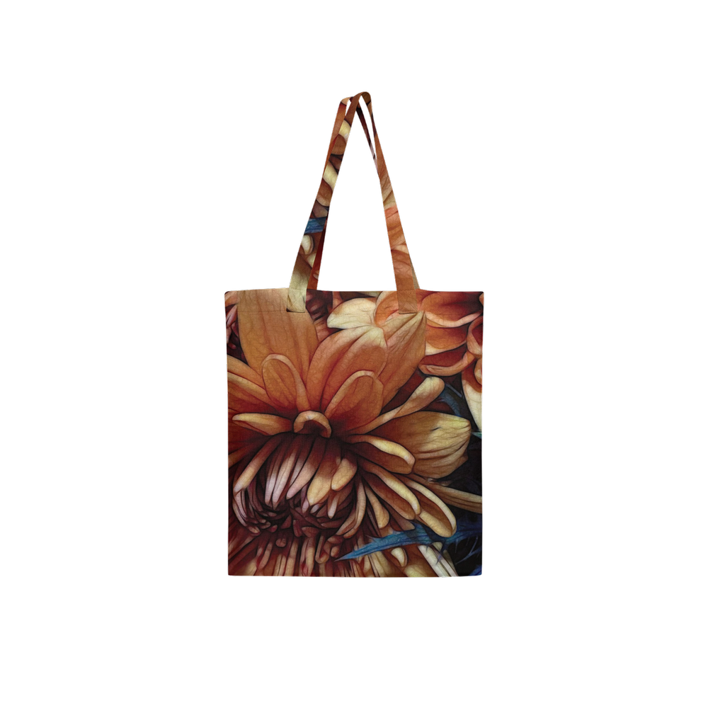 October Flowers 8 Large City Tote Bag Lined with Inside Pocket – Linen Like Fabric