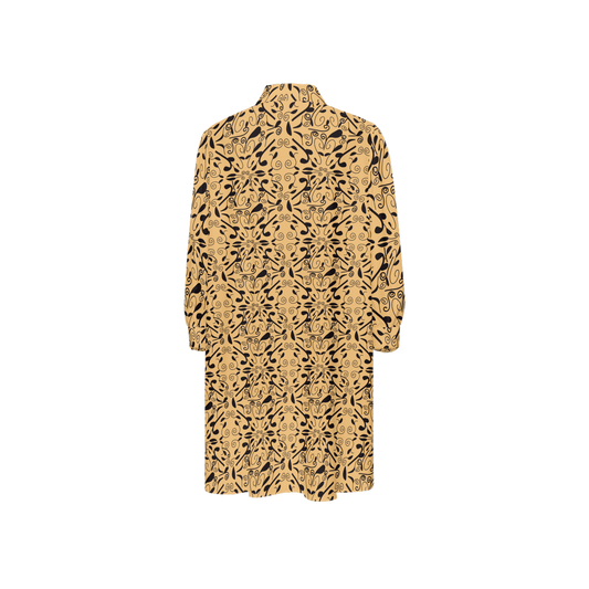 Leaf and Vine on Light Orange Women's High-Low Long-Sleeve Hem Shirt Silky-like Elegance