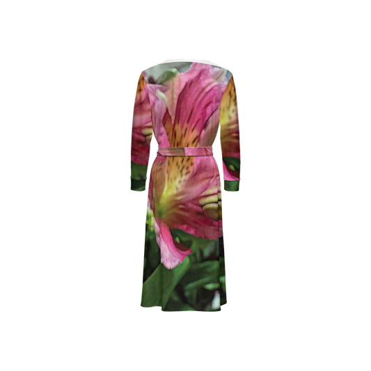 October Flowers 3 Women's ¾ Sleeve Wrap Dress-Heavy Knit
