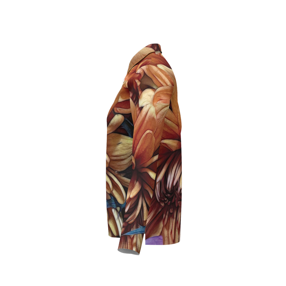 October Flowers 8 Women's Classic Fit Long-Sleeve Polo Shirt-Cotton Feel 200g