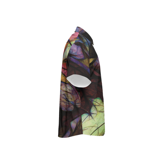 Fall Leaves Abstract Women's Short-Sleeve Button-Up Shirt-Cotton Feel