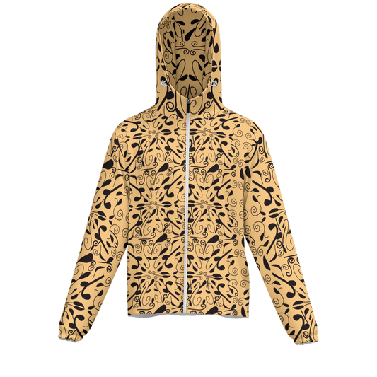Leaf and Vine on Light Orange Unisex Lightweight Hooded Windbreaker- Water Resistant