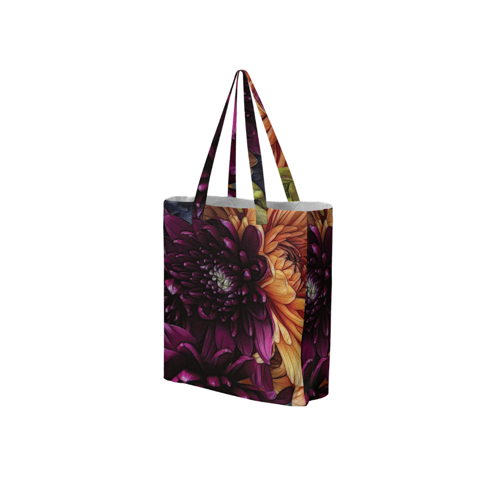 October Flowers 9 Large City Tote Bag Lined with Inside Pocket – Linen Like Fabric