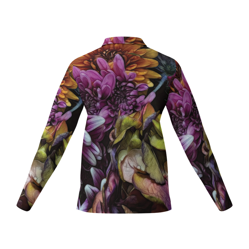 October Flowers 6 Women's Classic Fit Long-Sleeve Polo Shirt-Cotton Feel 200g