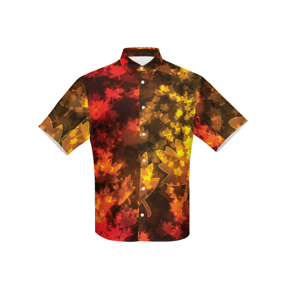 Fall Leaves In Bokeh Women's Short-Sleeve Button-Up Shirt-Cotton Feel