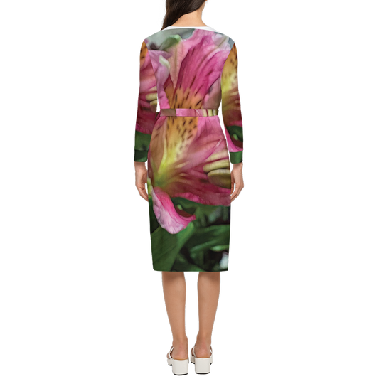 October Flowers 3 Women's ¾ Sleeve Wrap Dress-Heavy Knit