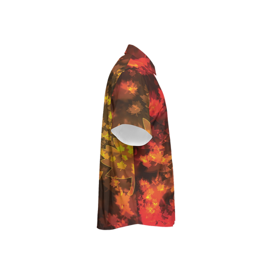 Fall Leaves In Bokeh Women's Short-Sleeve Button-Up Shirt-Cotton Feel