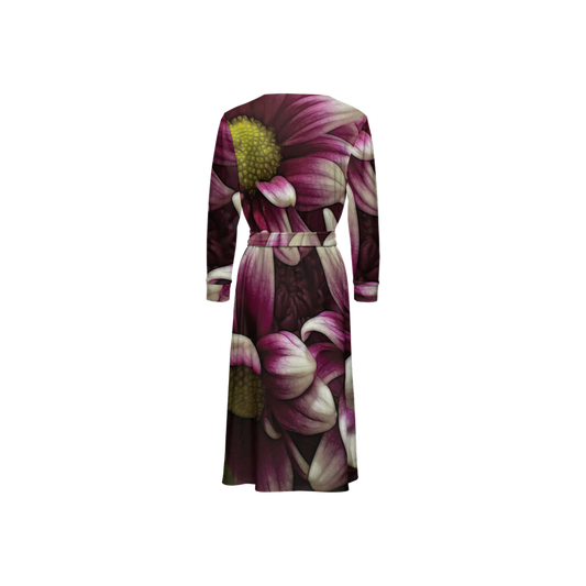 October Flowers 7 Women's ¾ Sleeve Wrap Dress-Heavy Knit