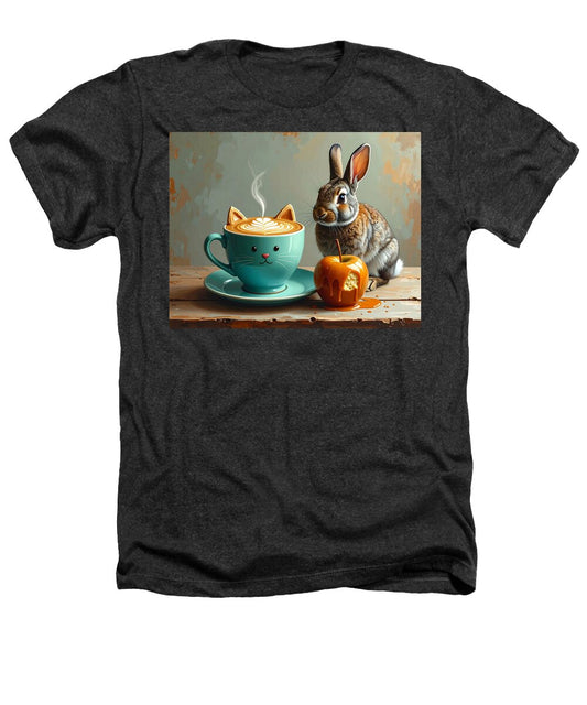 Rabbit with Cat Cup and Caramel Apple - Heathers T-Shirt