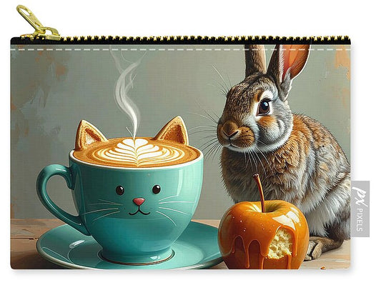 Rabbit with Cat Cup and Caramel Apple - Zip Pouch