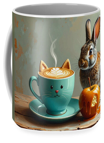 Rabbit with Cat Cup and Caramel Apple - Mug