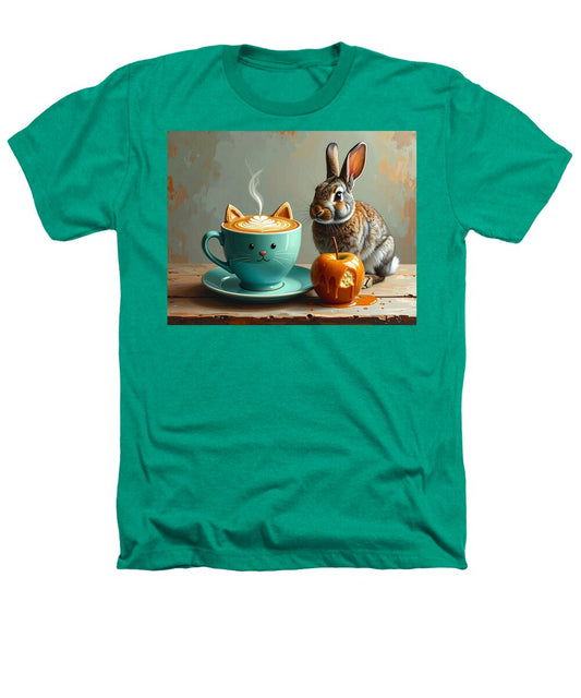 Rabbit with Cat Cup and Caramel Apple - Heathers T-Shirt