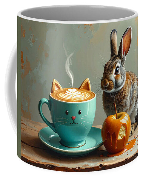 Rabbit with Cat Cup and Caramel Apple - Mug
