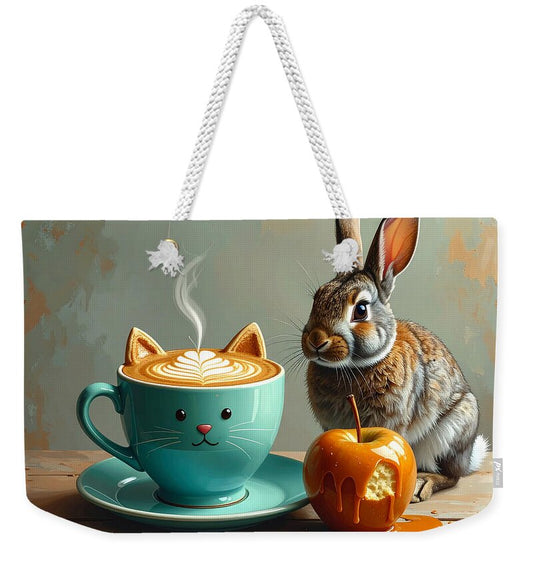 Rabbit with Cat Cup and Caramel Apple - Weekender Tote Bag