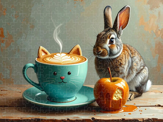 Rabbit with Cat Cup and Caramel Apple - Puzzle
