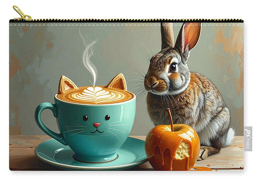 Rabbit with Cat Cup and Caramel Apple - Zip Pouch