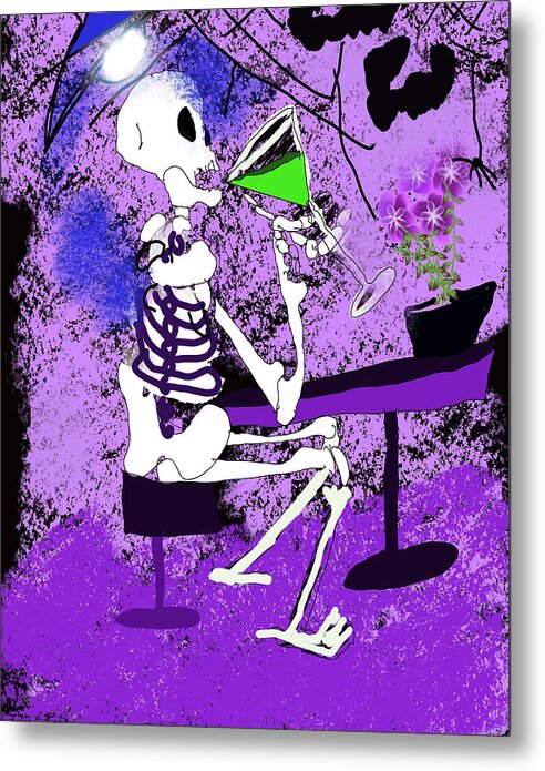 Skeleton Sipping Margarita - Metal Print
