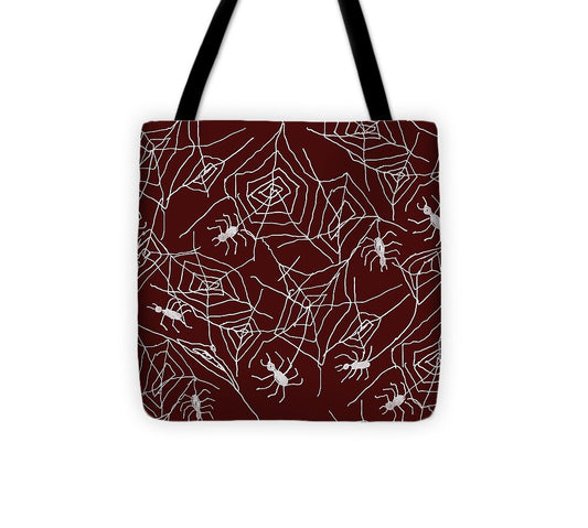 Spider Webs on Red - Tote Bag