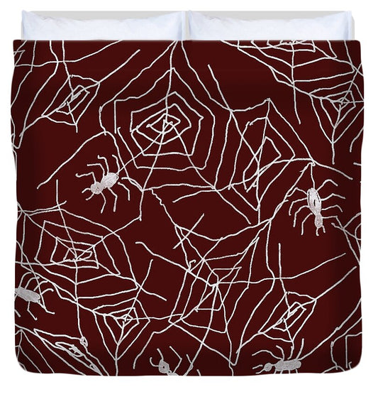 Spider Webs on Red - Duvet Cover