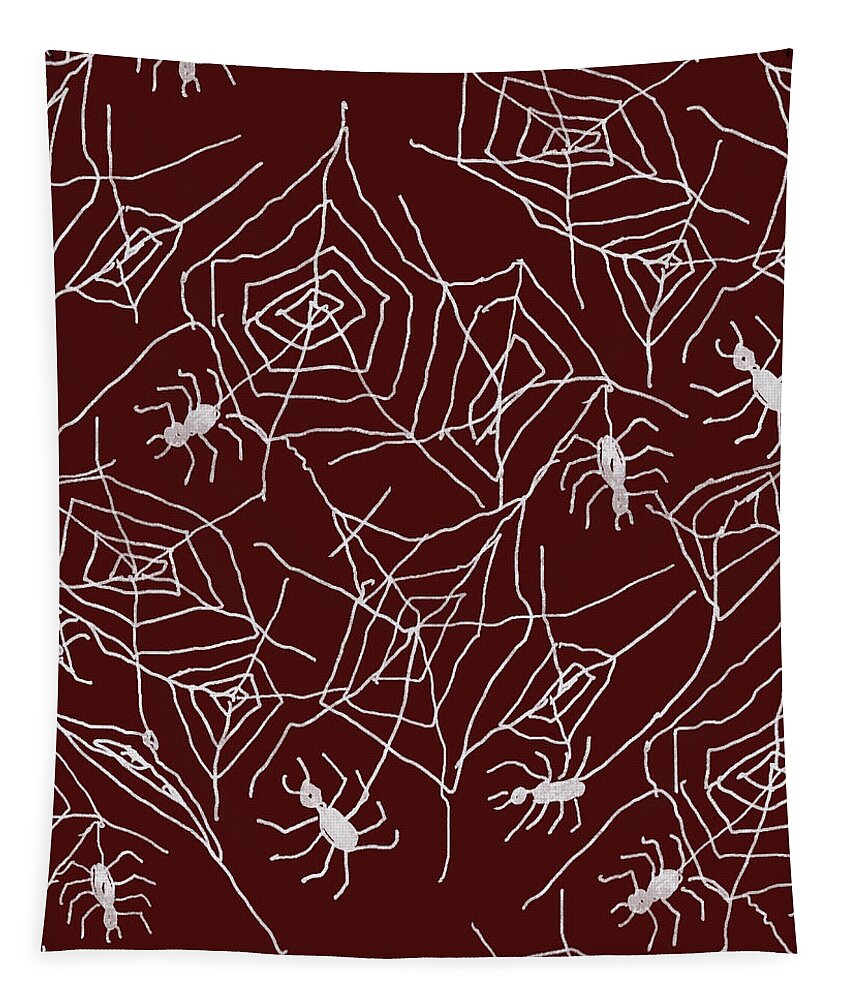 Spider Webs on Red - Tapestry