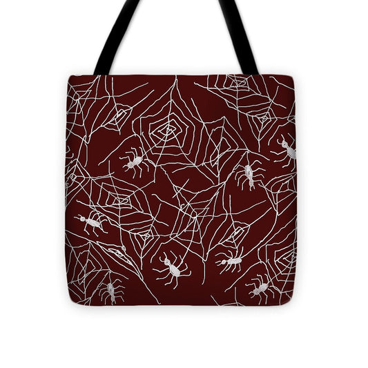 Spider Webs on Red - Tote Bag